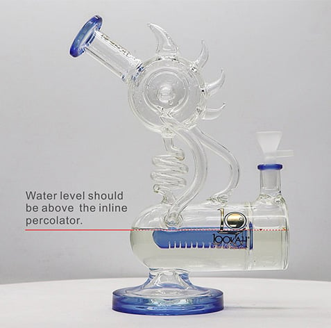 The water level for a bong should be above the percolator