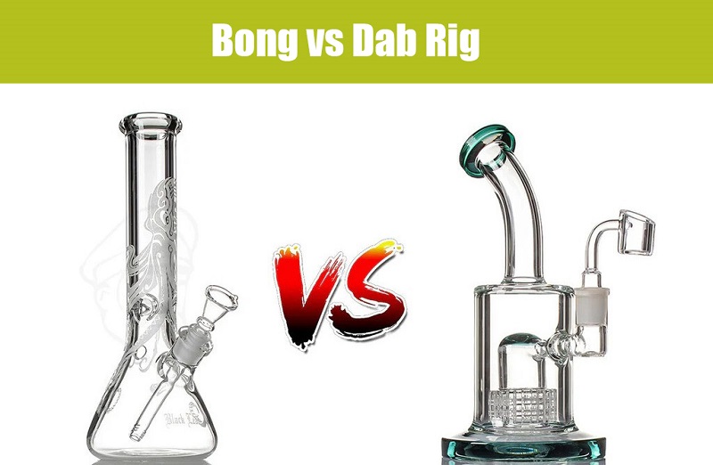 a beaker bong next to a dab rig