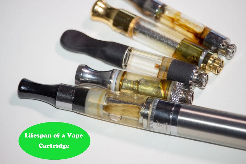 six different vape cartridges with small amounts of oil left in them