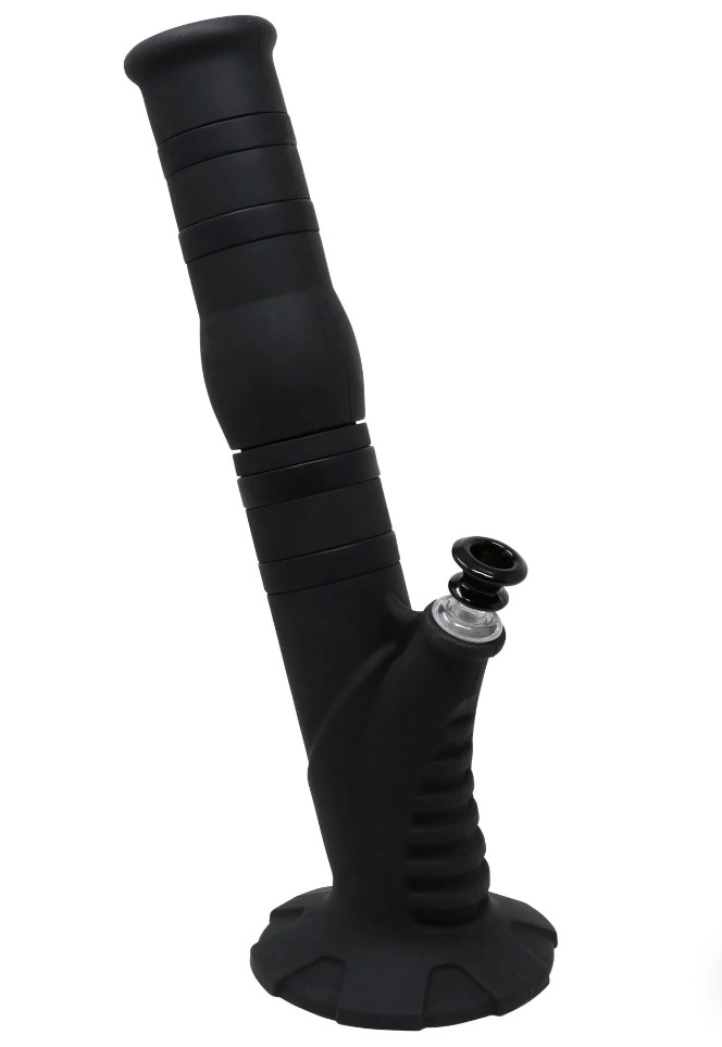 A black straight tube silicone bong