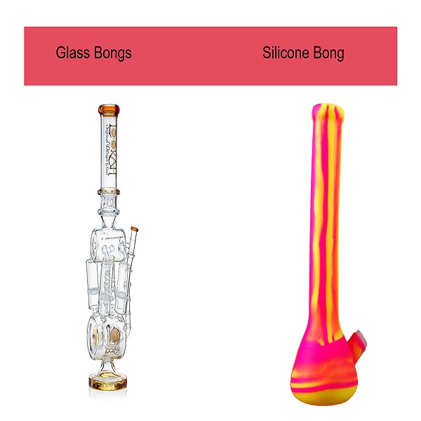 A glass bong and a silicone bong