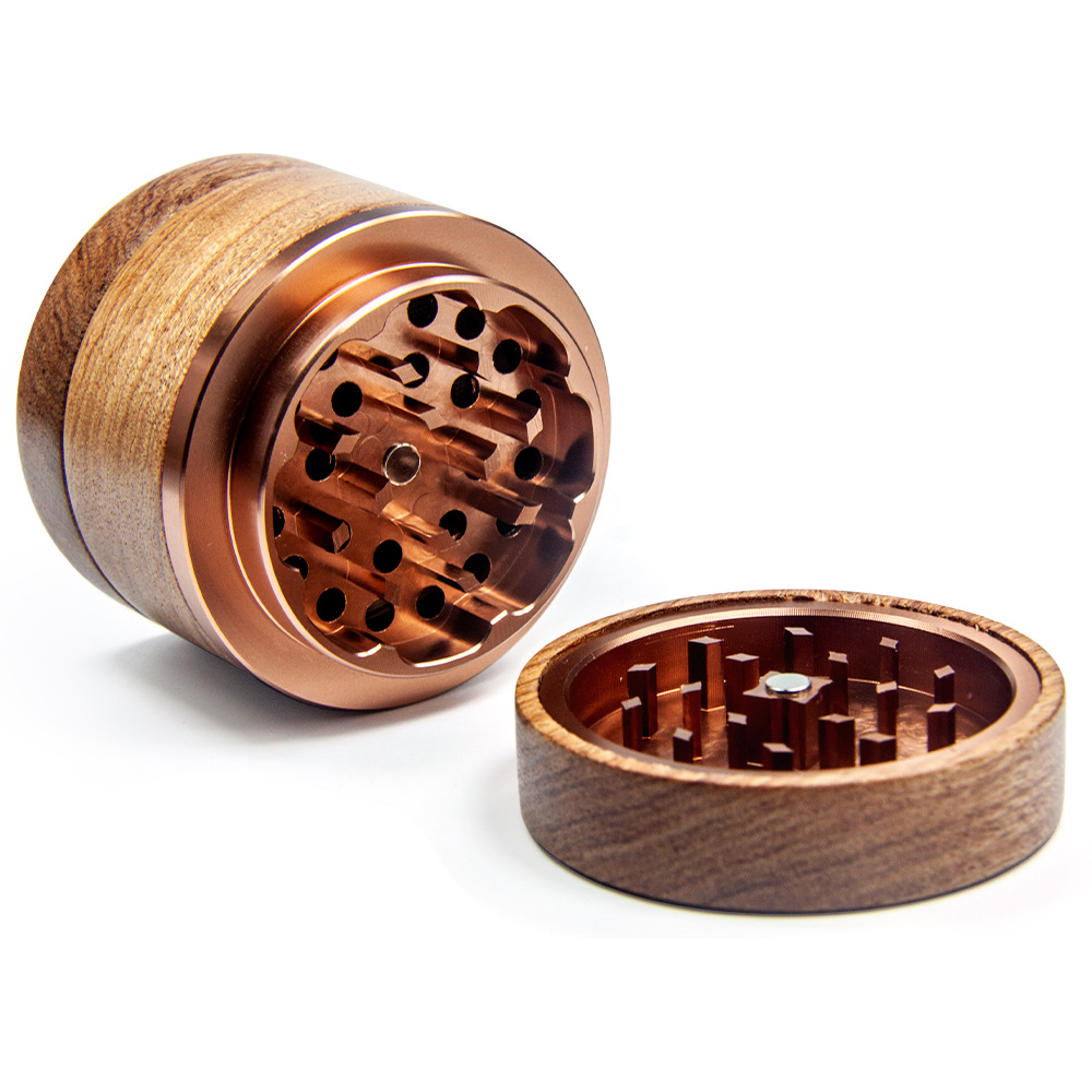 63mm Walnut Wood Aluminum Alloy 4-layer Herb Grinder