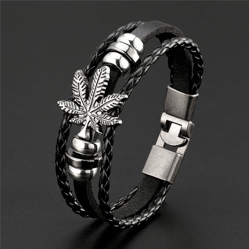 Leather Cannabis Woven Bracelets Wristbands 1