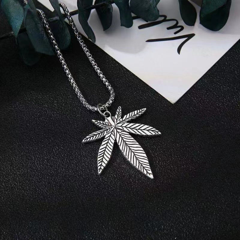 Cannabis Leaf Titanium Steel Pendant Necklace 2 Cannabis Leaf Titanium Steel Pendant Necklace 2
