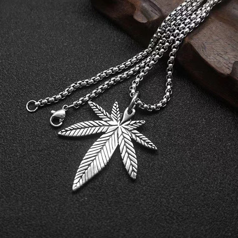 Cannabis Leaf Titanium Steel Pendant Necklace 5 Cannabis Leaf Titanium Steel Pendant Necklace 5